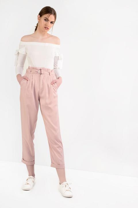 Womens **paperbag Belted Trousers By Glamorous - Pink, Pink