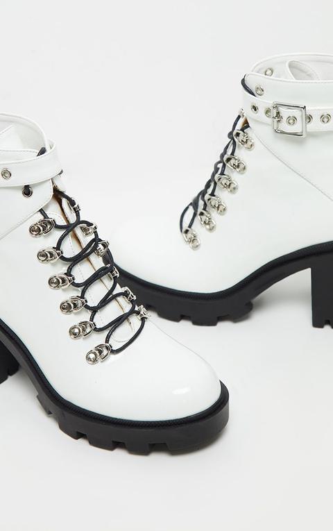 White Lace Up Heeled Hiker Boot