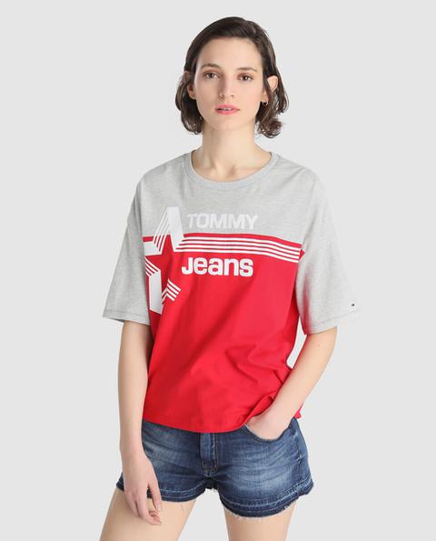 Tommy Jeans - Camiseta Bicolor De Mujer Con Logo