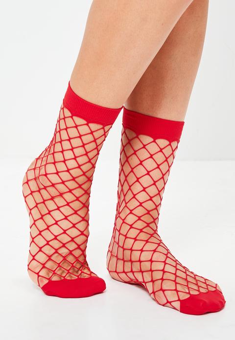 Red Oversized Fishnet Socks