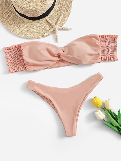 Set Bikini Contorto Con Scollo A Barchetta Con Vita Bassa