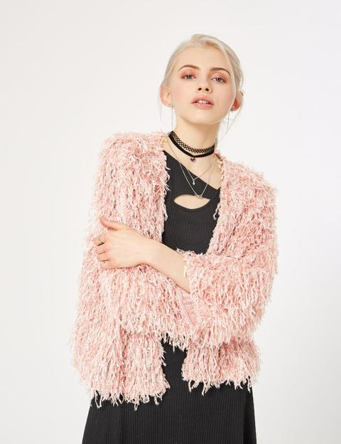 Light Pink Faux Feather Jacket