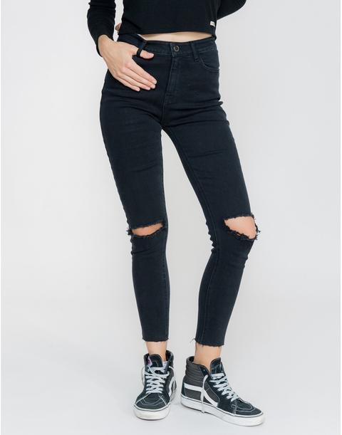 Denim Blake Tiro Alto Skinny Rotos En Rodilla