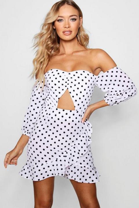 Off The Shoulder Polka Dot Mini Dress