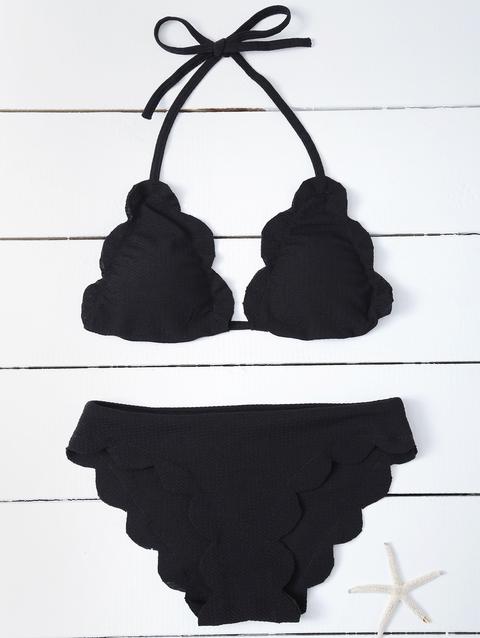 Scalloped Halter Bikini Set