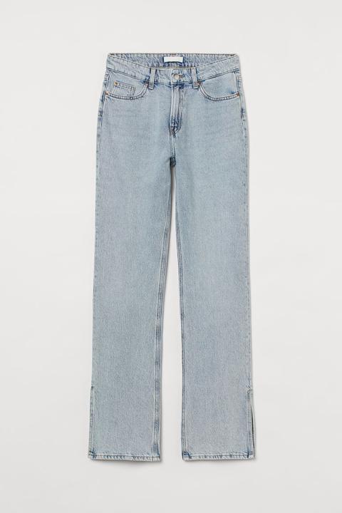 Straight High Split Jeans - Azul