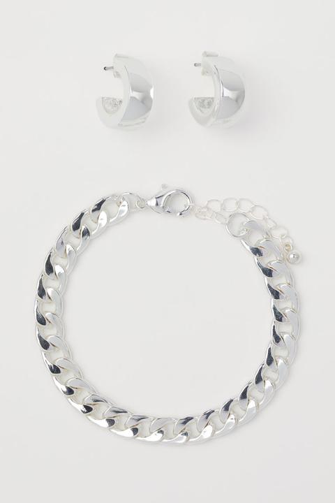 Pendientes Y Pulsera - Plata