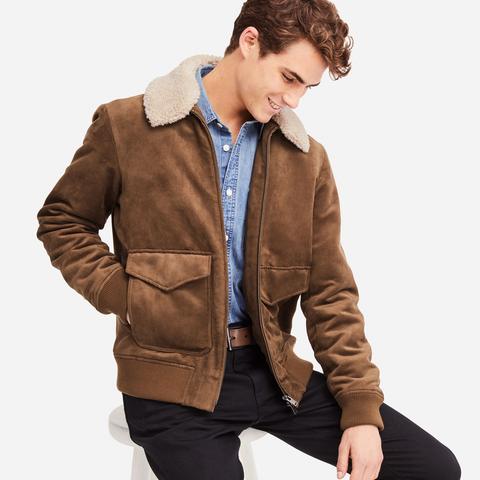 Men Faux Suede Ribbed Bomber Jacket from Uniqlo on 21 Buttons