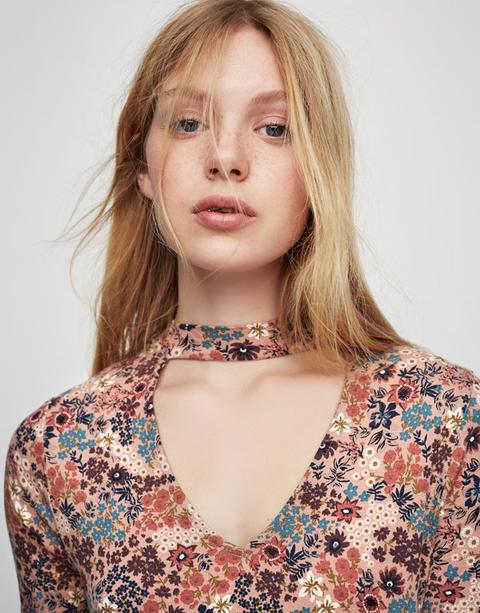 Vestito Collo Choker Stampato