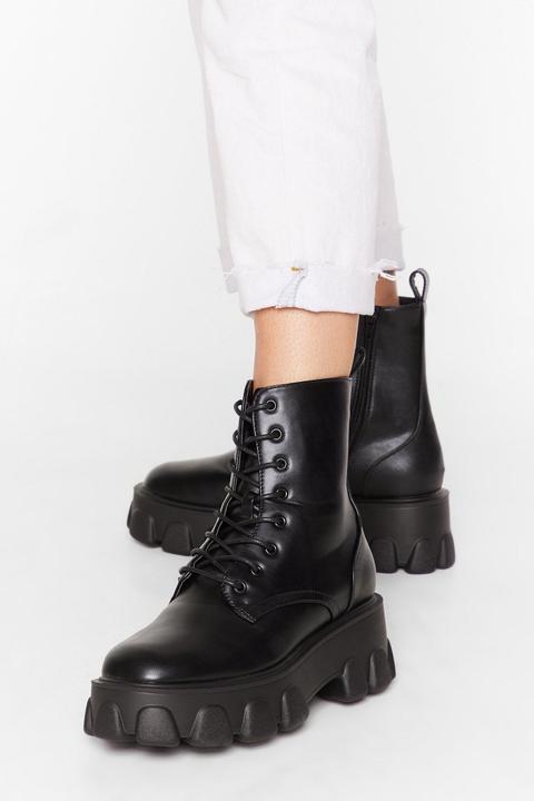 Womens Cleated Platform Faux Leather Boots