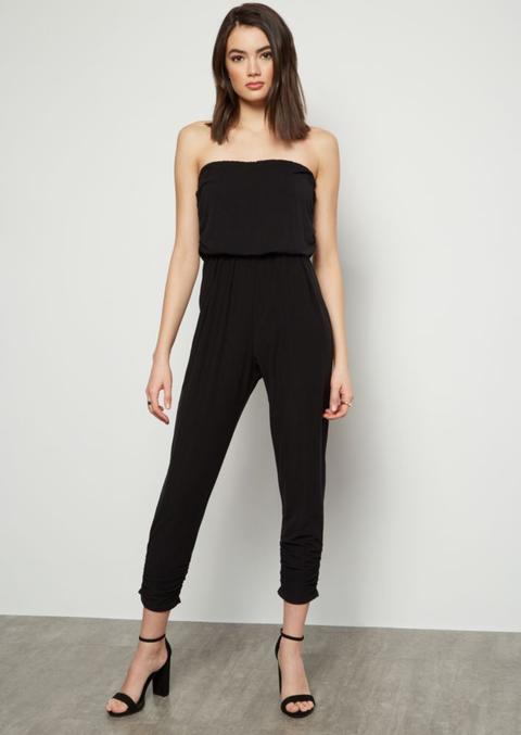 strapless ruched jumpsuit