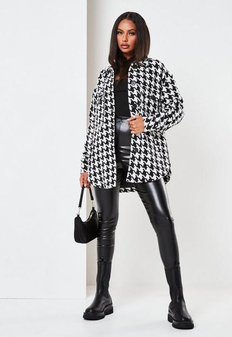 Black Houndstooth Brushed Back Oversized Shacket, Black