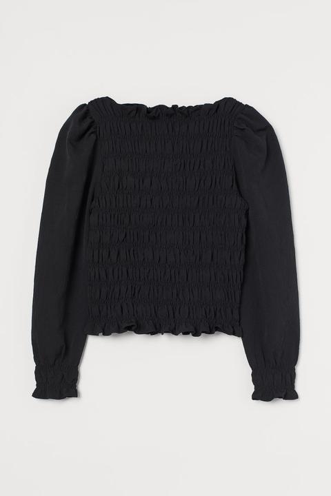 Blusa Fruncida Con Manga Puffy - Negro