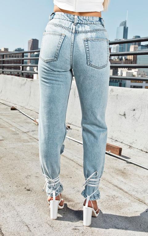 Light Wash Slit Knee Straight Leg Jeans