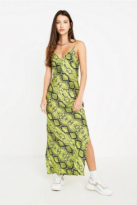 Uo Lime Green Snake Print Slip Dress