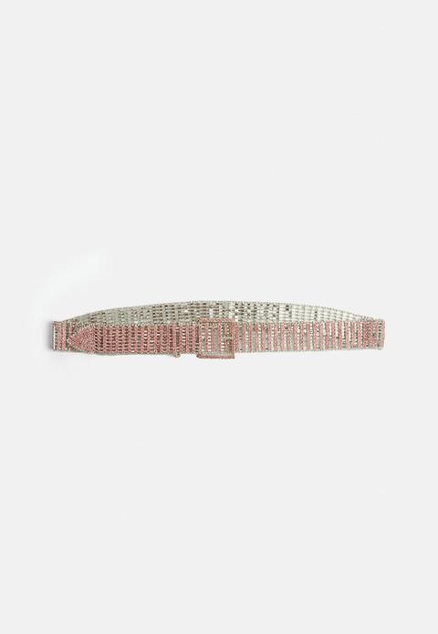 Pink Thick Diamante Belt, Pink