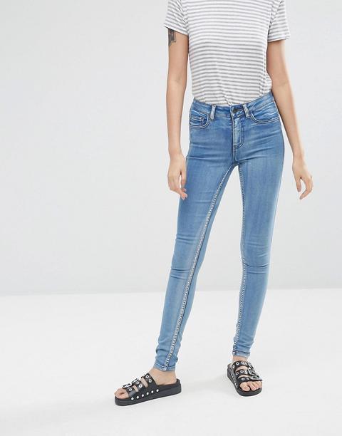 Pieces - Jeans Skinny A Vita Medio Alta In Iuta - Blu