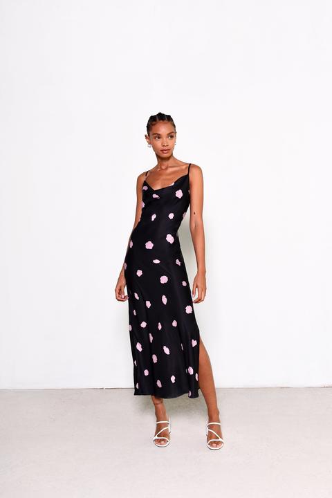 Womens **care Floral Midi Dress By Glamorous - Black, Black