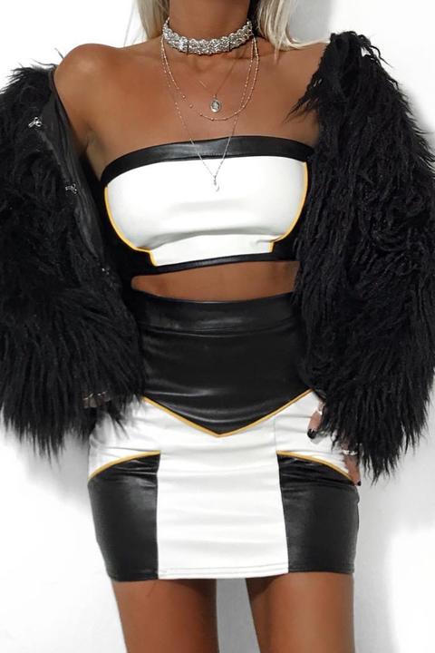 White Black And Mustard Pu Co-ord Set - Skye