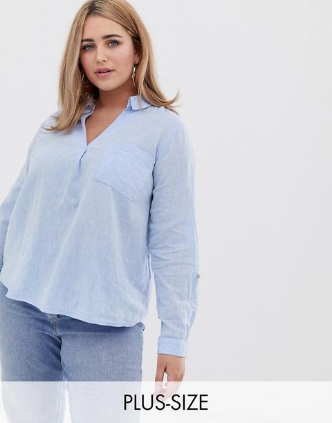 New Look Curve - Camicia In Lino Blu - Blu