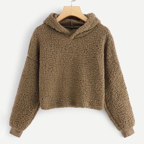 Solid Hooded Teddy Sweatshirt