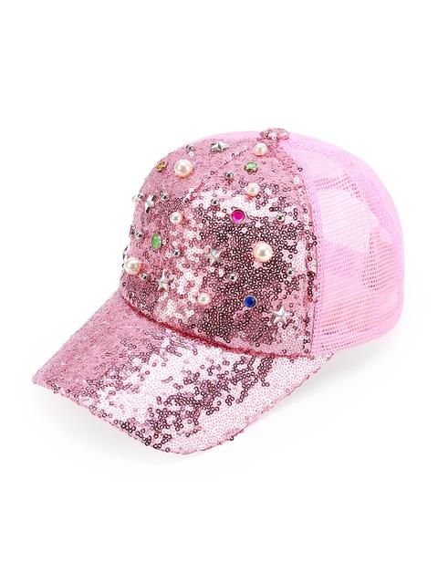 Faux Pearl Detail Sequin Baseball Cap