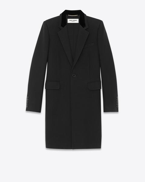 Saint Laurent Chesterfield Military Coat In Black Wool And Velvet