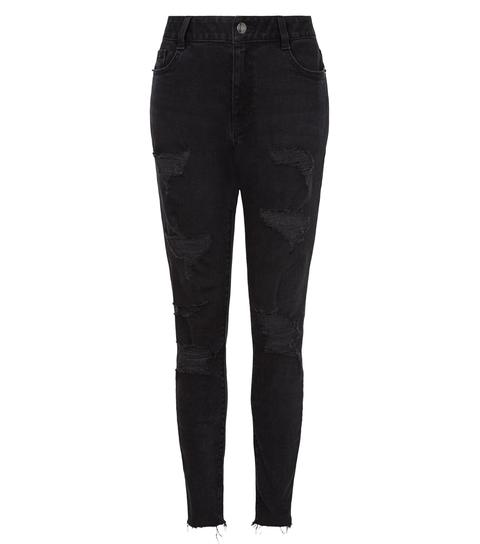 Girls Black Ripped Skinny Jeans New Look from NEW LOOK on 21 Buttons