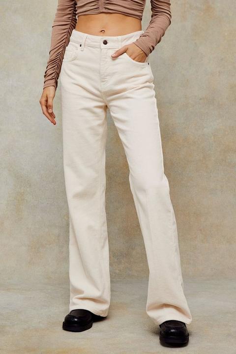 Ecru Corduroy Relaxed Flared Jeans