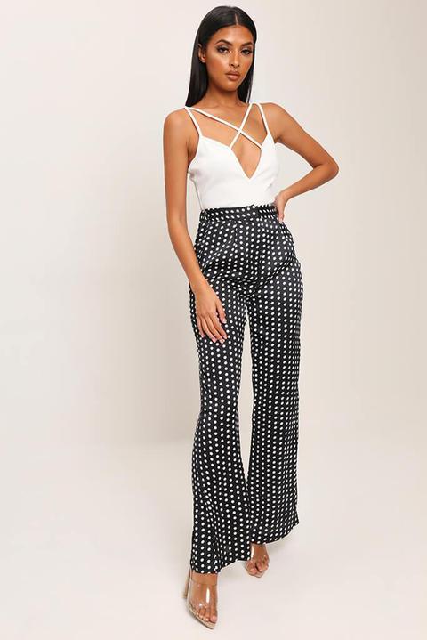 Black/white Spot Print High Waisted Wide Leg Trousers