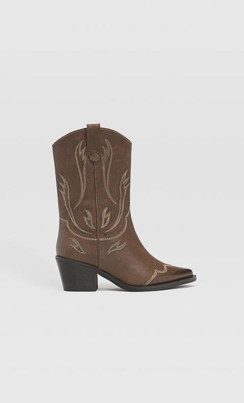 Stivaletto Cowboy Pelle Marrone Cuoio