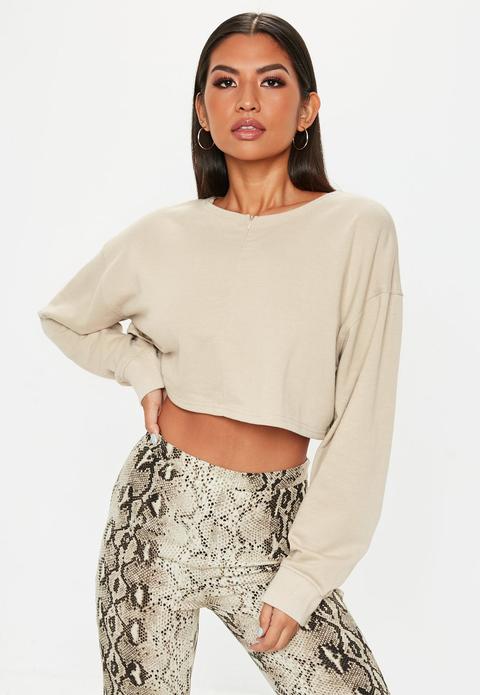 Nude Inserted Zip Front Crop Sweatshirt, Nude