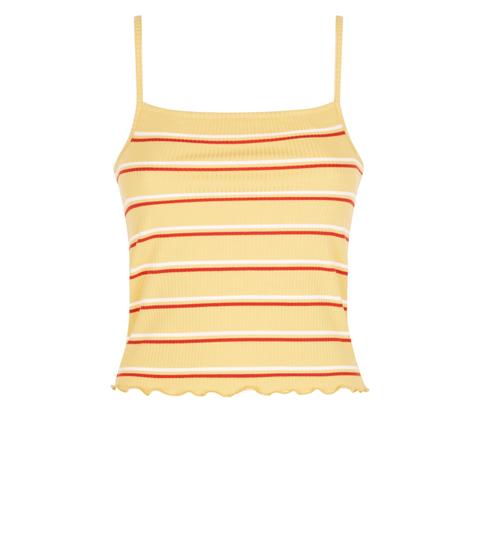 Yellow Stripe Ribbed Frill Hem Cami New Look