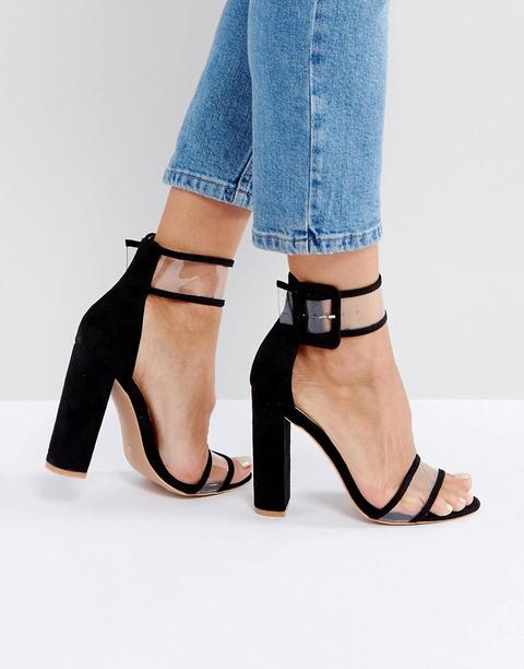 Sandalias Con Tacón En Bloque Negras Con Tira Transparente Mission De Public Desire