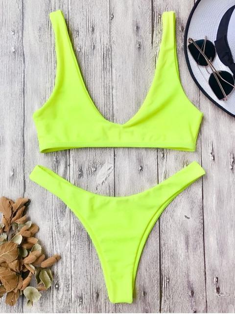 Traje De Bikini Con Escote En U Con Tiro Alto Blue Neon Yellow Purple Red Pink Turqoise Army Green