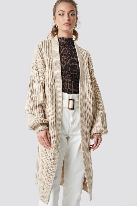 Balloon Sleeve Chunky Cardigan Beige