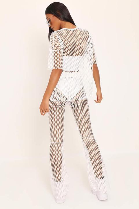 White Fishnet Mesh Oversized T-shirt 