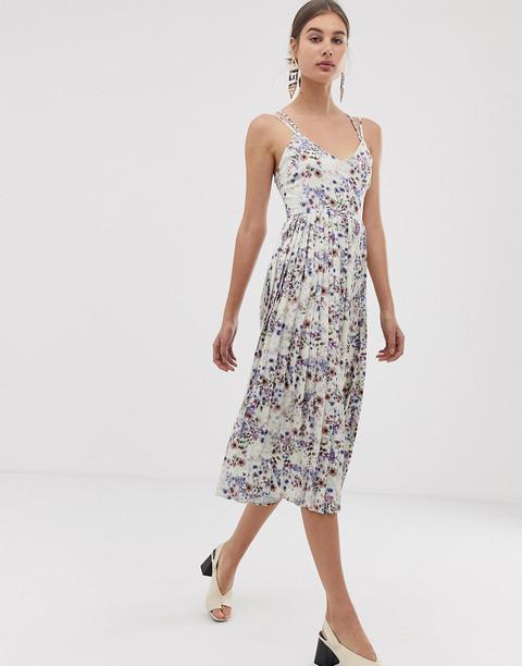 Unique21 Floral Strappy Pleated Midi Dress-multi