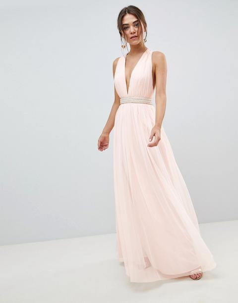 Vestido Largo Con Cintura Adornada De Tul De Asos Design