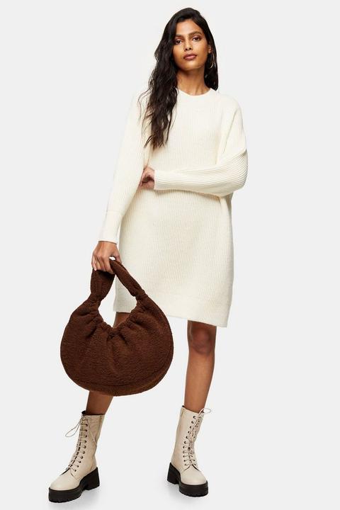 Ivory Crew Neck Knitted Mini Dress