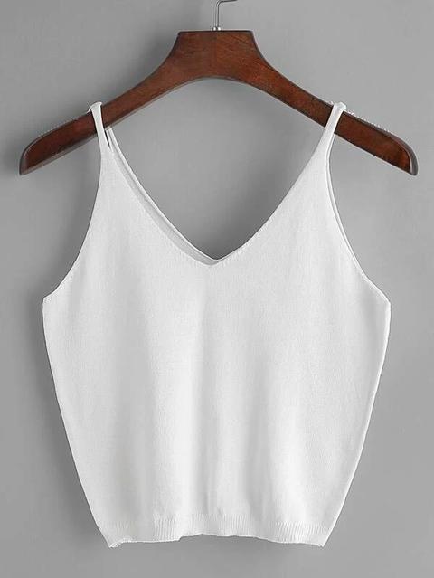 Top De Punto Con Cuello En V - Blanco