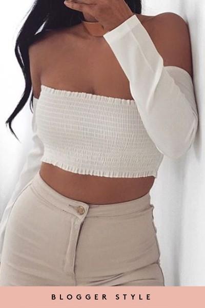 Rosie White Smocked Bardot Crop Top