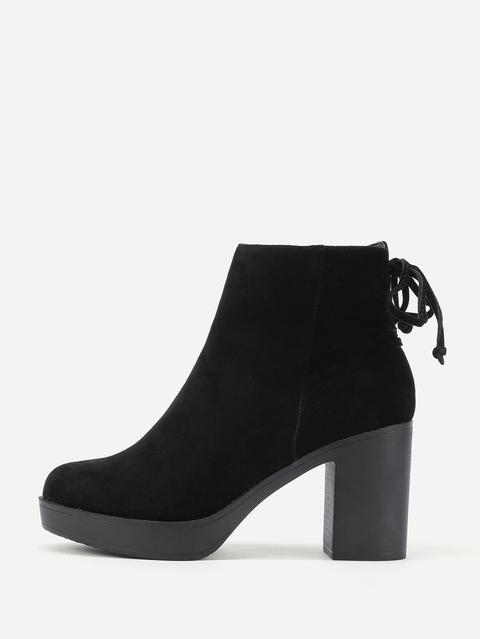 Lace Up Back Block Heeled Boots