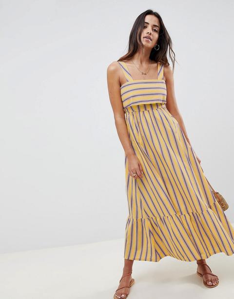 Vestido Largo A Rayas Con Sobrefalda En El Bajo De Asos Design