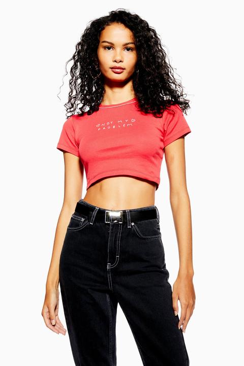 Womens Petite 'not My Problem' Cropped T-shirt - Red, Red