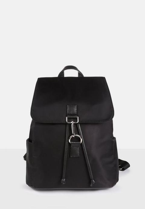 Black Pocket Detail Nylon Backpack, Black