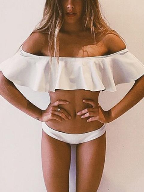 Ruffle Off-the-shoulder Bikini Set - White