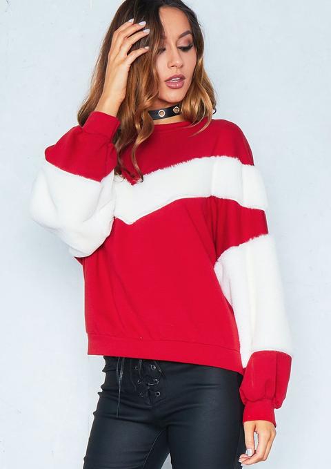 Penny Red Contrast Faux Fur Sleeve Jumper