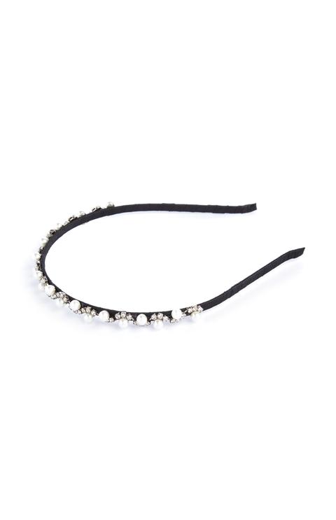 Black Skinny Pearl Headband