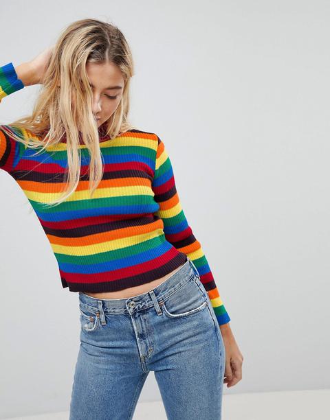 Daisy Street Skinny Jumper In Rainbow Knit